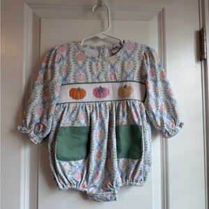 Saving Grace Smocks Girls Pumpkin Fall Smocked Long Sleeve Bubble Size 9 Months